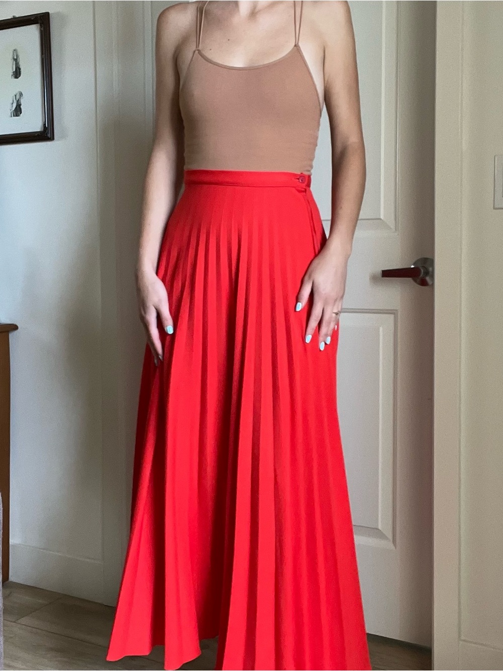 Vintage Red Pleated Maxi Skirt
